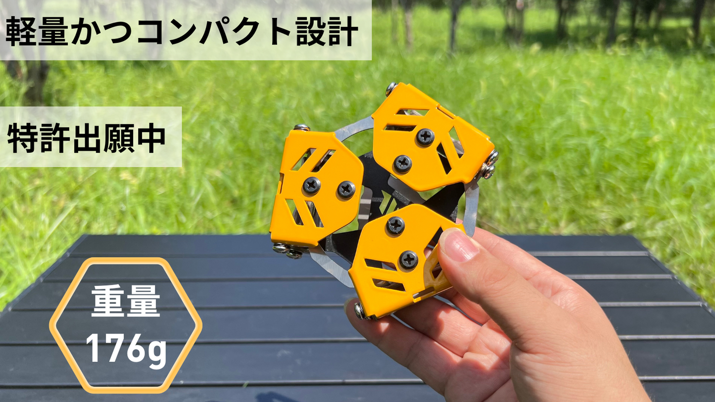 テーブルがなくても飲み物を安定して地面に置ける、折り畳み式ドリンクホルダー